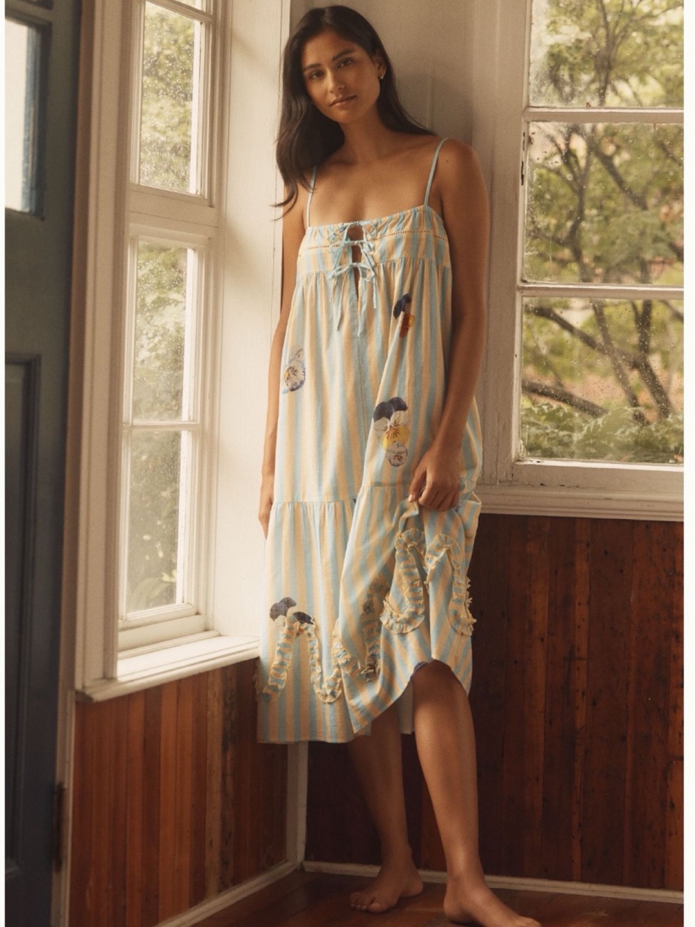 NWT Anthro Nay Bellamy x LyreBird  Artist Pansies Vintage Midi Night Sleep Dress - Picture 5 of 15
